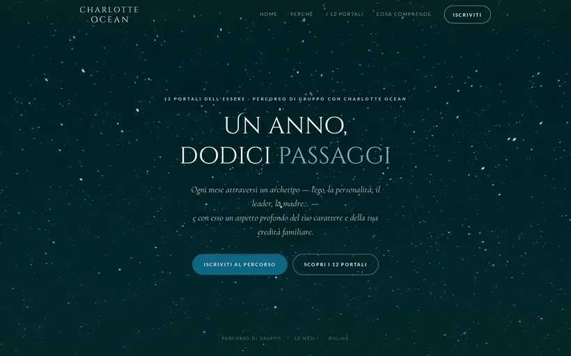 12 Portali dell'Essere: un cielo notturno stellato e il titolo «Un anno, dodici passaggi».