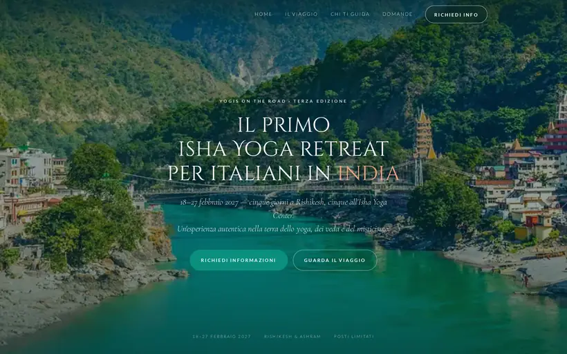 Ritiro a Rishikesh: il Gange verde smeraldo fra le colline e il titolo «Il primo Isha Yoga retreat per italiani in India».